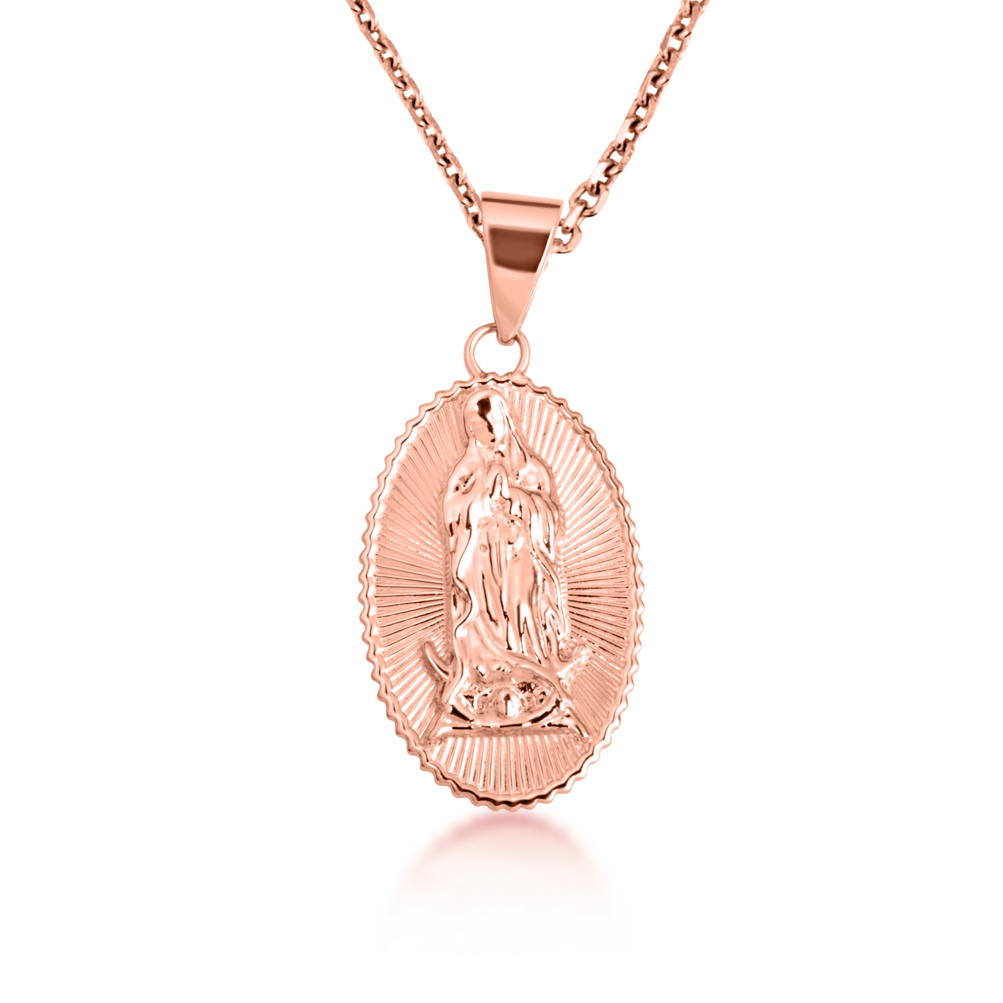 Gold Lady Of Guadalupe Sacred Oval Medallion Pendant Necklace, view 8