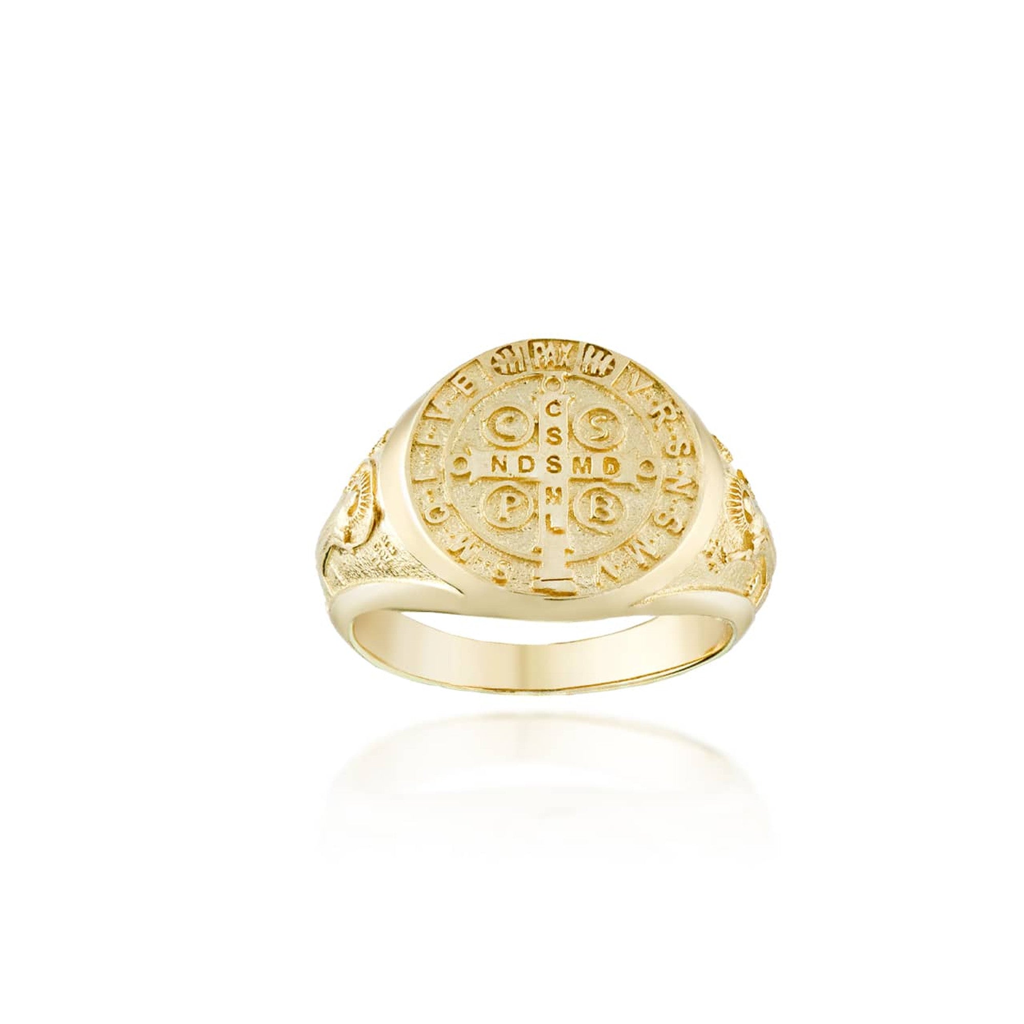 Gold Large Religious Saint Benedict Holy Cross Signet Ring, view 8