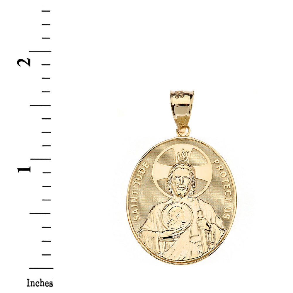 Gold Large Saint Jude Protect Us Oval Pendant Necklace (1.32"), view 3