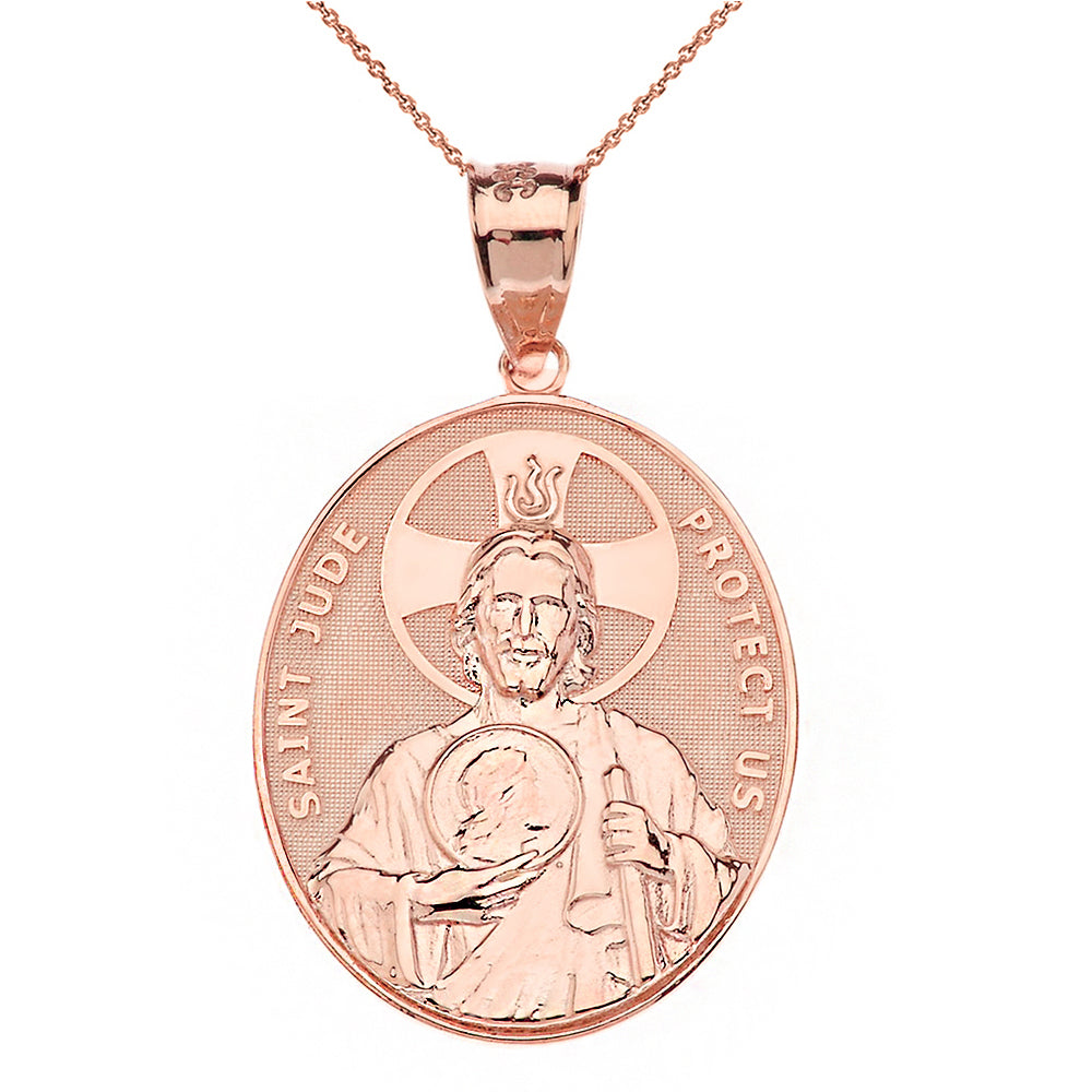 Gold Large Saint Jude Protect Us Oval Pendant Necklace (1.32"), view 4