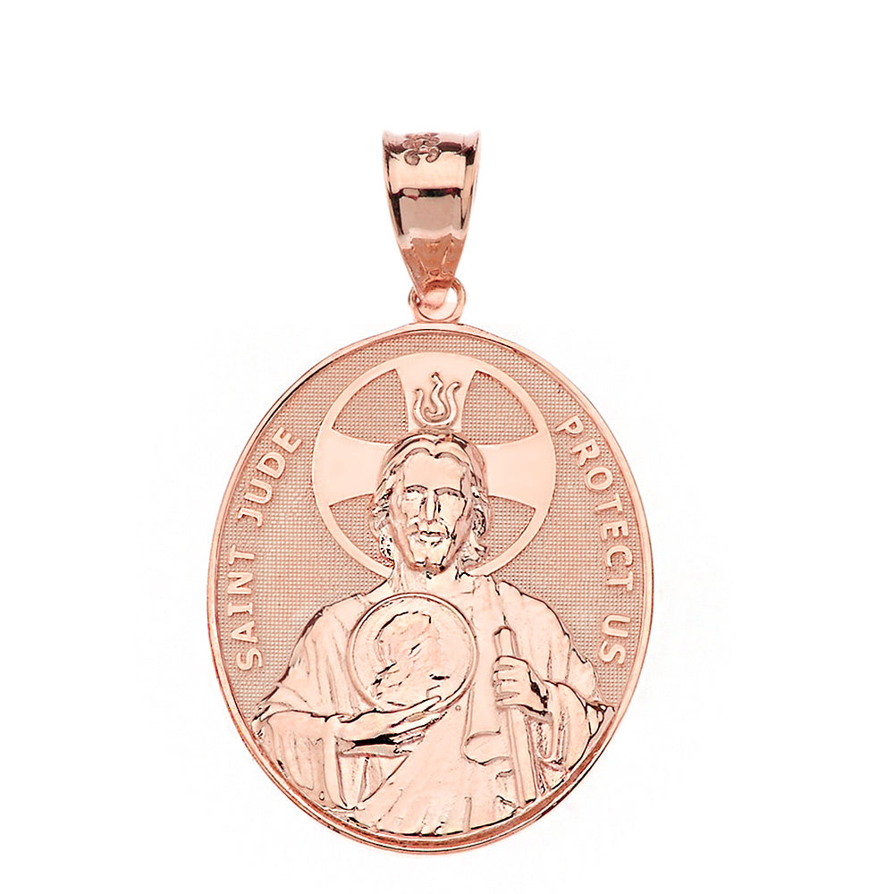 Gold Large Saint Jude Protect Us Oval Pendant Necklace (1.32"), view 5