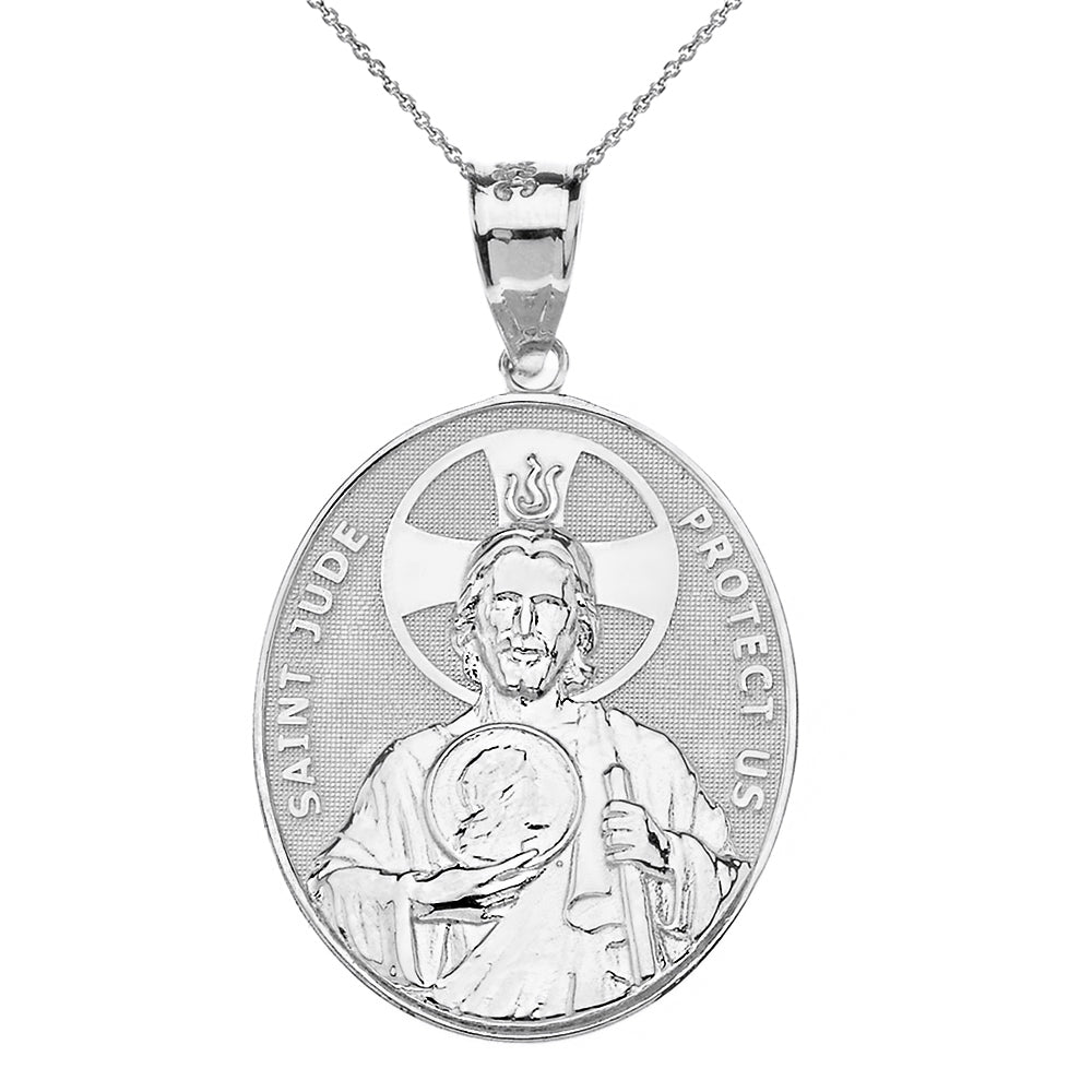 Gold Large Saint Jude Protect Us Oval Pendant Necklace (1.32"), view 7