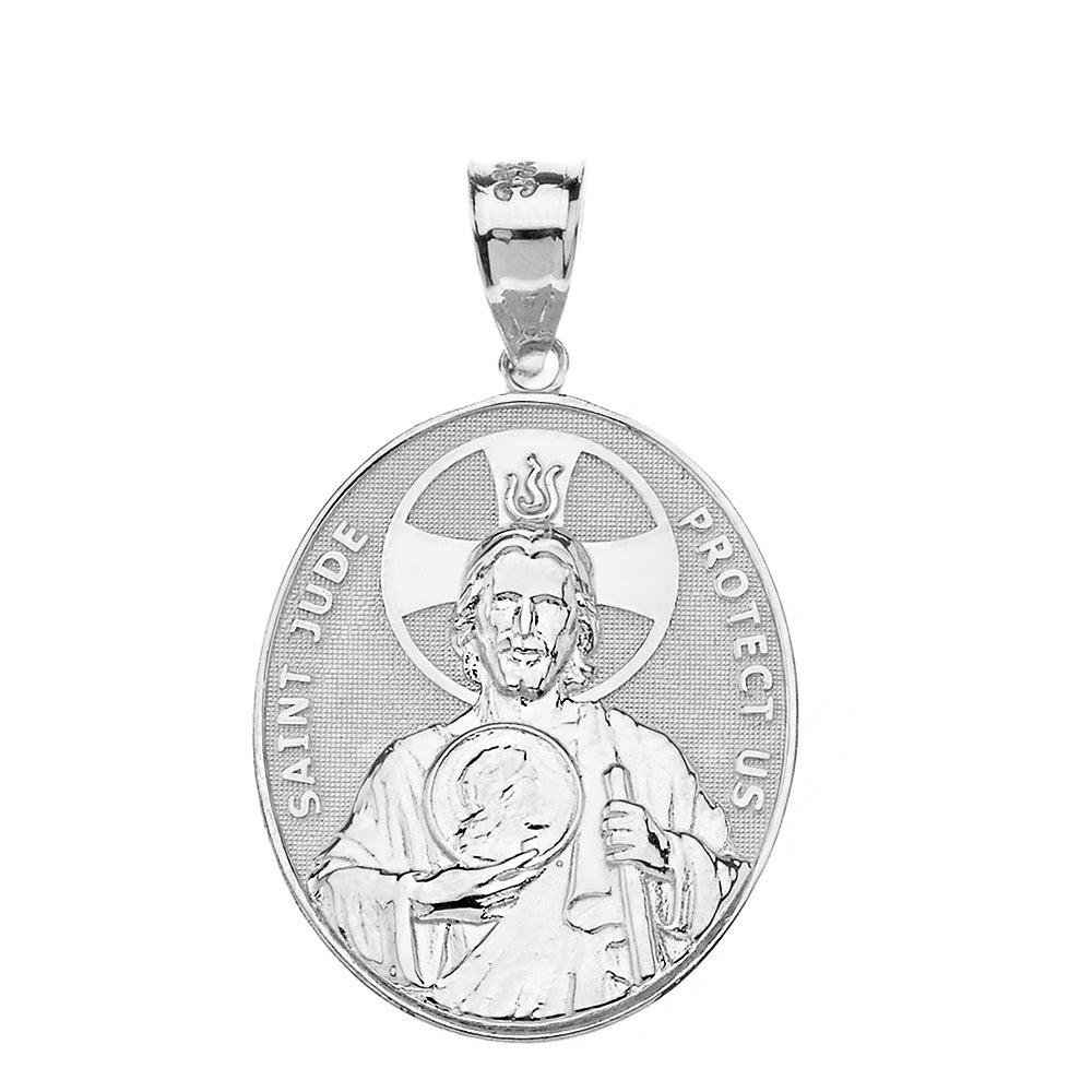 Gold Large Saint Jude Protect Us Oval Pendant Necklace (1.32"), view 8