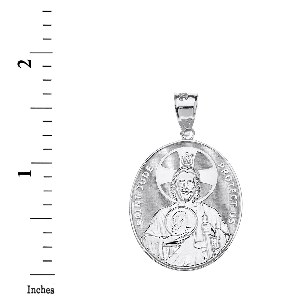 Gold Large Saint Jude Protect Us Oval Pendant Necklace (1.32"), view 9