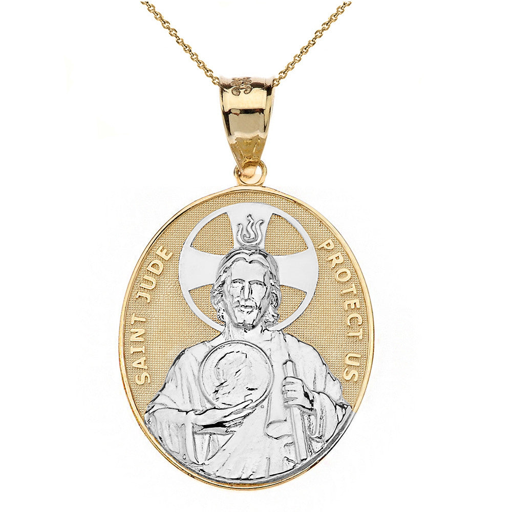 Gold Large Saint Jude Protect Us Oval Pendant Necklace (1.32"), view 10