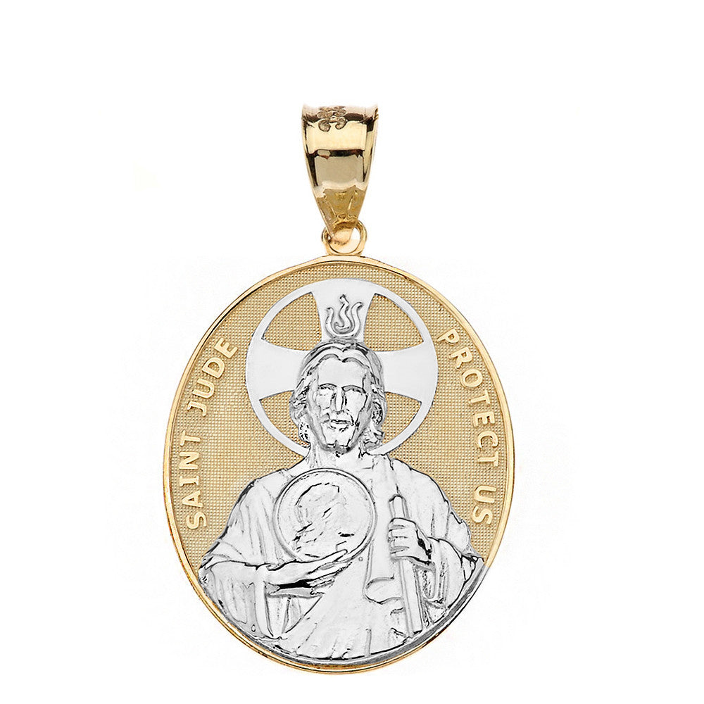 Gold Large Saint Jude Protect Us Oval Pendant Necklace (1.32"), view 11