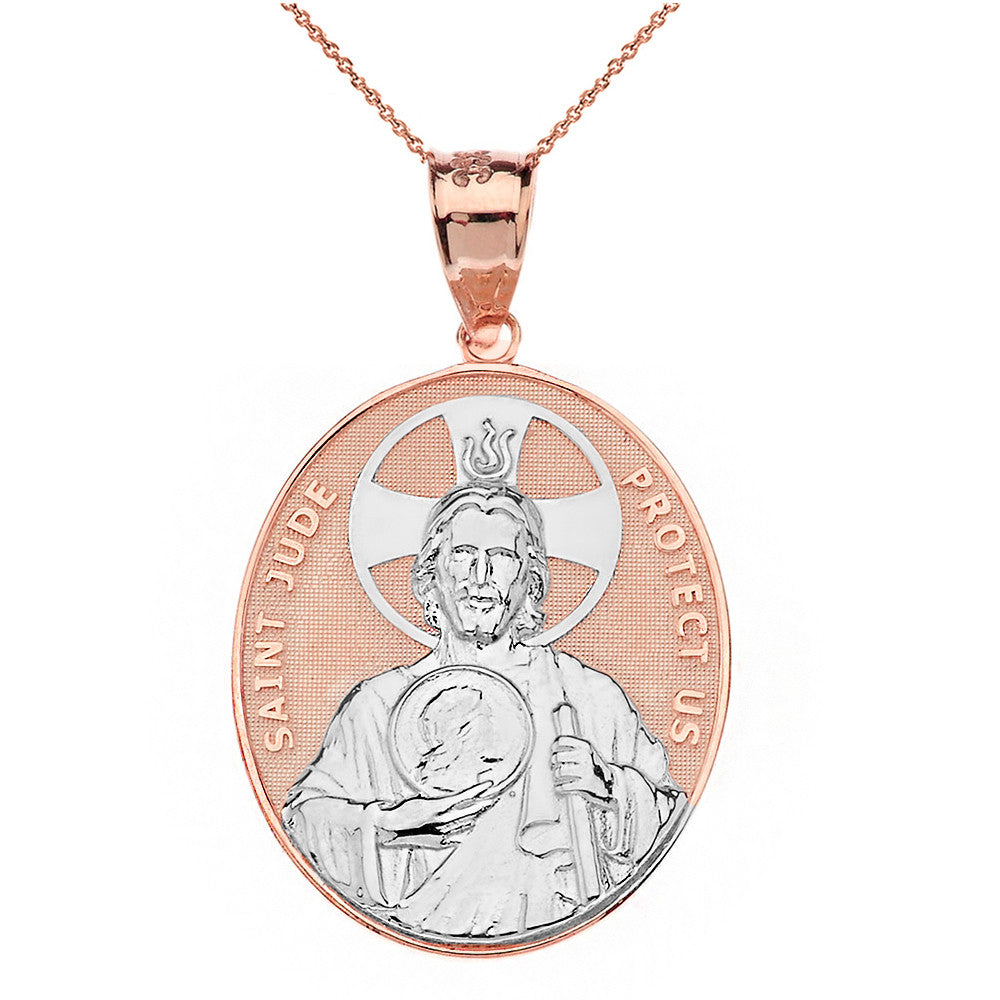 Gold Large Saint Jude Protect Us Oval Pendant Necklace (1.32"), view 13