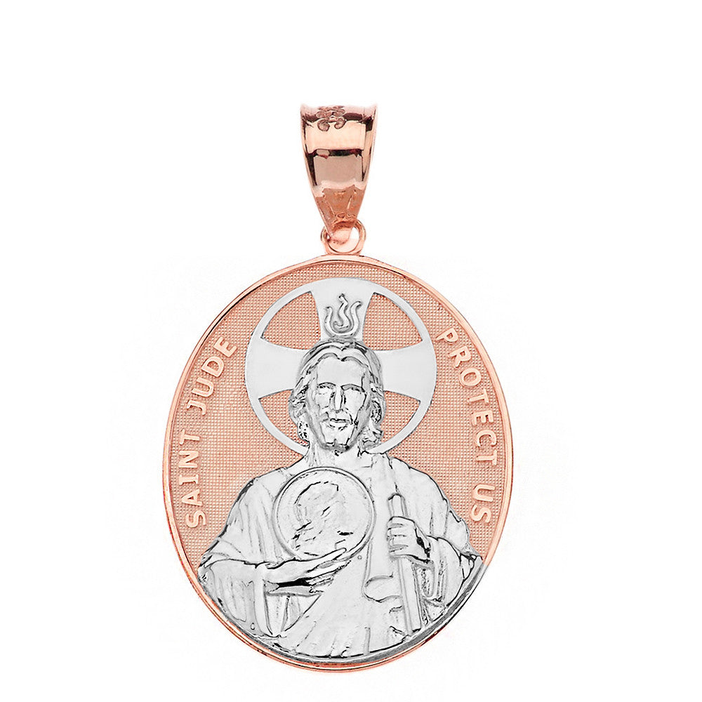 Gold Large Saint Jude Protect Us Oval Pendant Necklace (1.32"), view 14