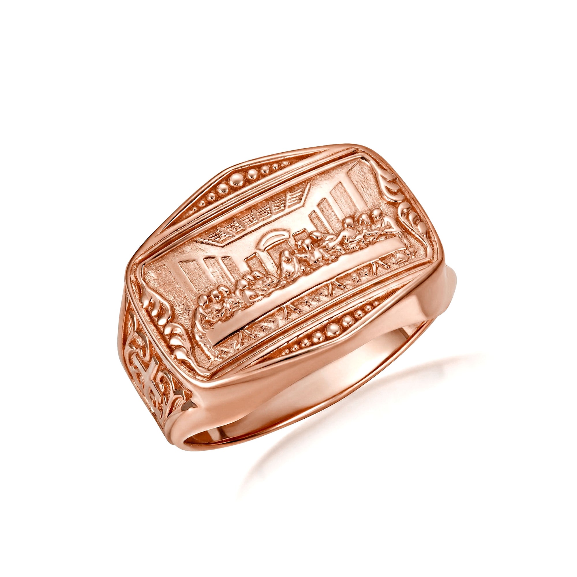 Gold Last Supper Jesus Christ Apostles Biblical Cross Signet Ring, view 5