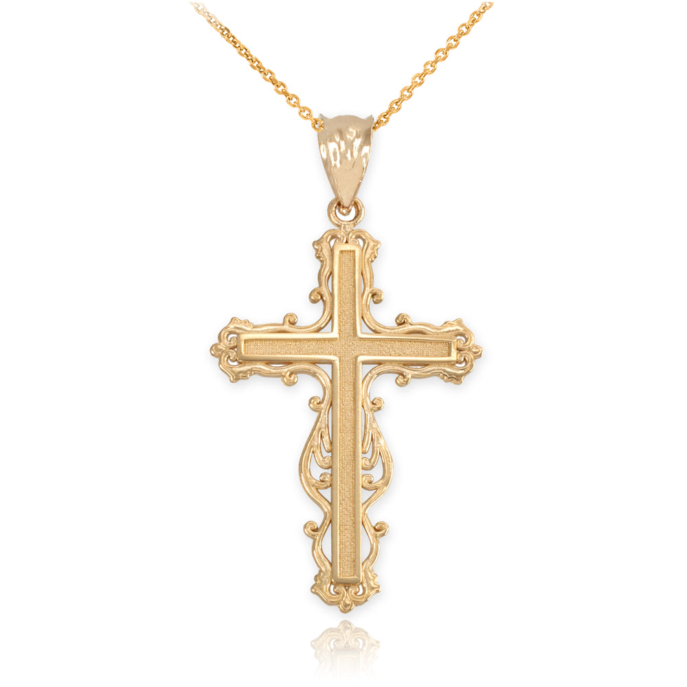 Gold Latin Fancy Cross Pendant Necklace