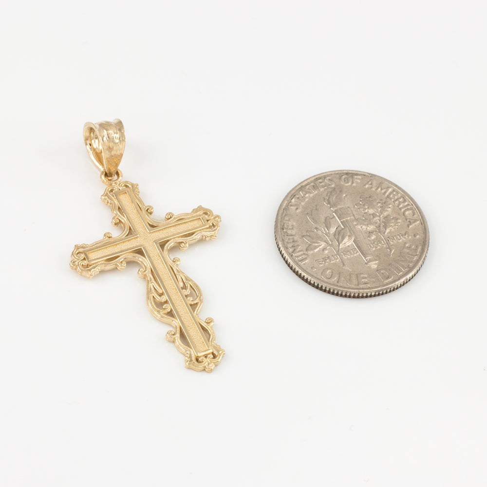 Gold Latin Fancy Cross Pendant Necklace, view 2