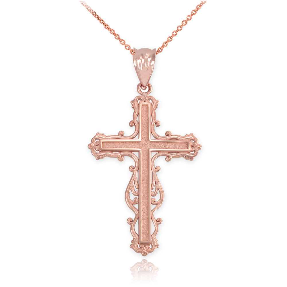 Gold Latin Fancy Cross Pendant Necklace, view 3