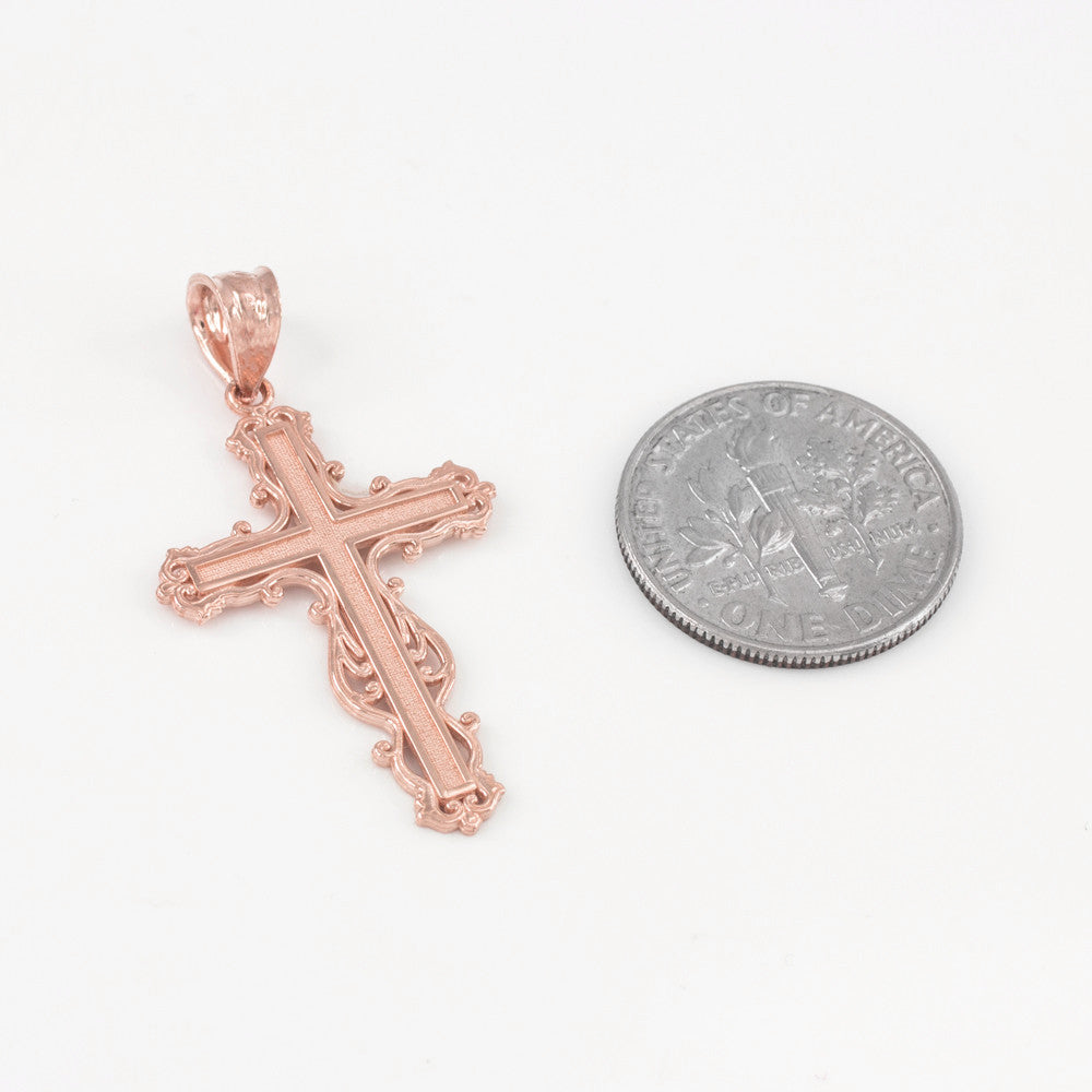Gold Latin Fancy Cross Pendant Necklace, view 4