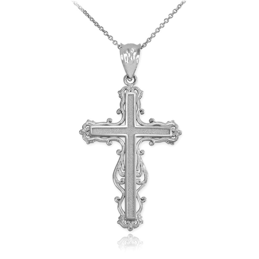 Gold Latin Fancy Cross Pendant Necklace, view 5