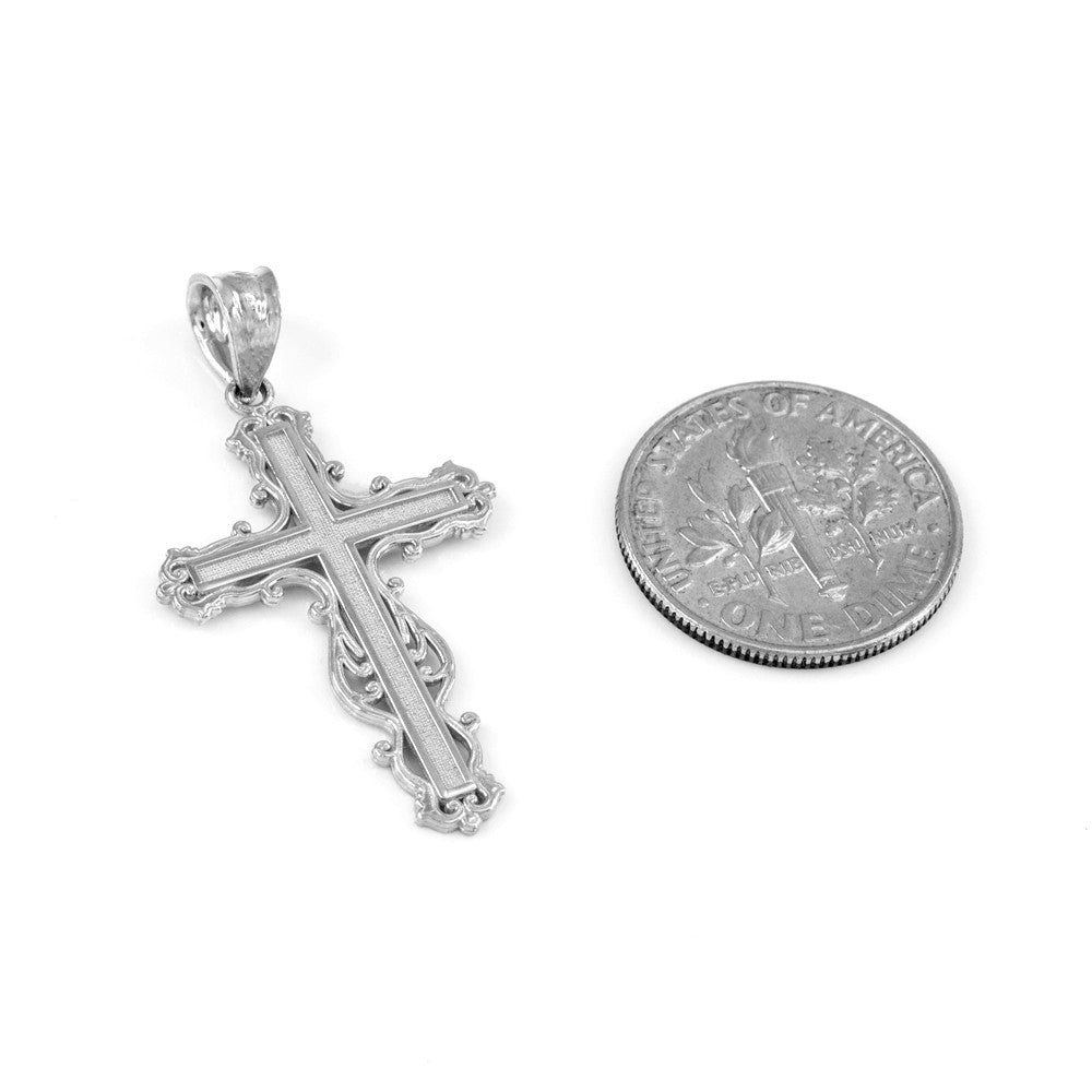 Gold Latin Fancy Cross Pendant Necklace, view 6