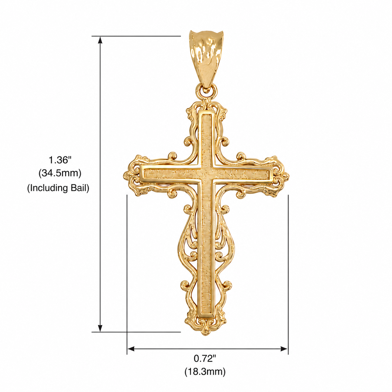 Gold Latin Fancy Cross Pendant Necklace, view 7