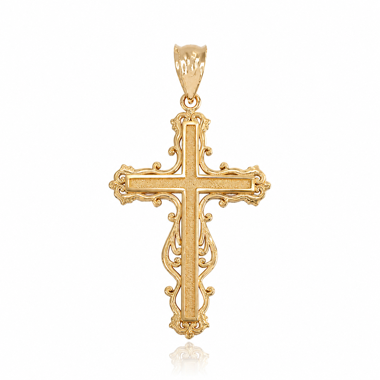 Gold Latin Fancy Cross Pendant Necklace, view 10
