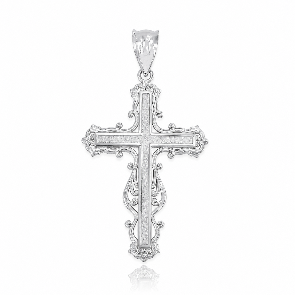 Gold Latin Fancy Cross Pendant Necklace, view 11