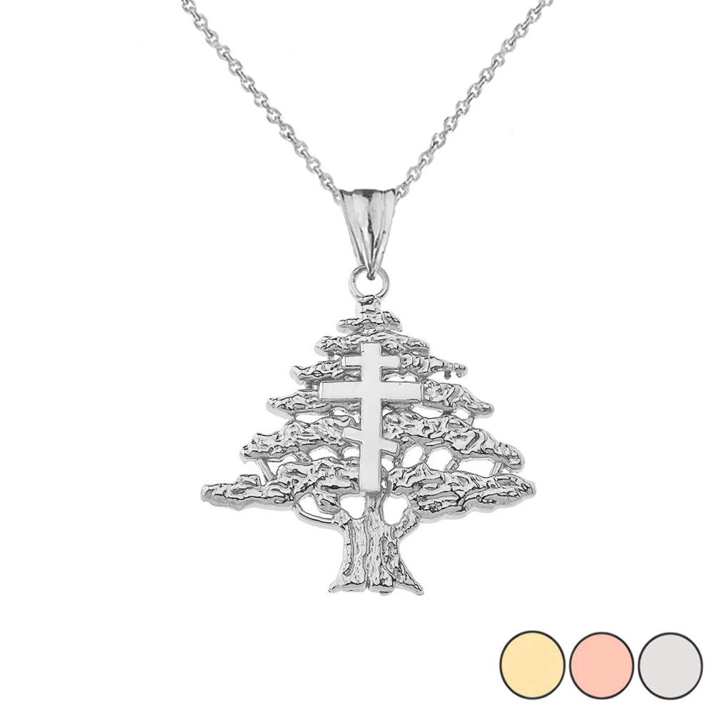 Gold Lebanese Cedar Tree With Orthodox Cross Pendant Necklace, view 7