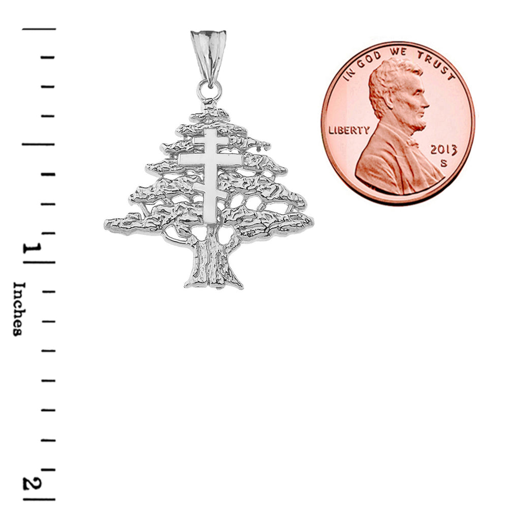 Gold Lebanese Cedar Tree With Orthodox Cross Pendant Necklace, view 9