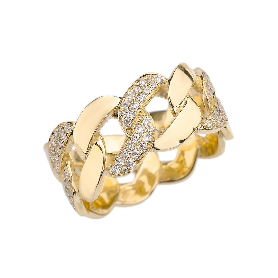 Gold Link Chain Design Diamond Unisex Eternity Band