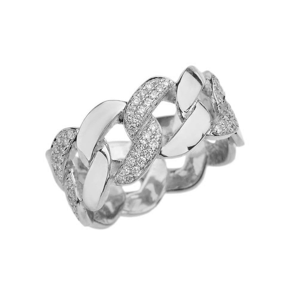 Gold Link Chain Design Diamond Unisex Eternity Band, view 2
