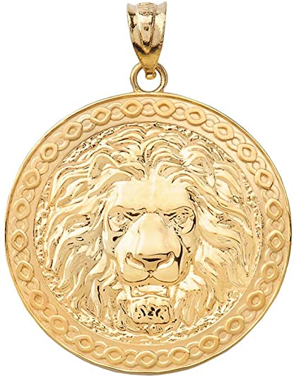 Gold Lion Head Medallion Pendant Necklace