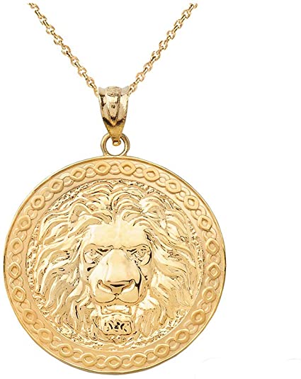 Gold Lion Head Medallion Pendant Necklace, view 2