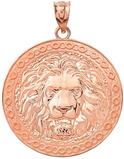 Gold Lion Head Medallion Pendant Necklace, view 3