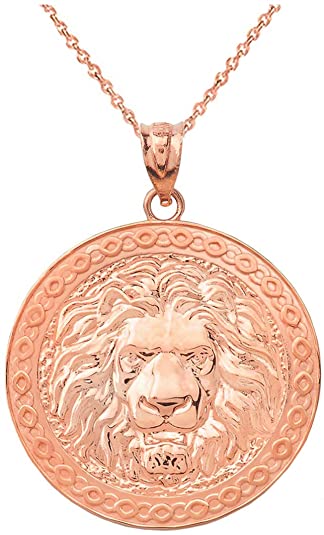 Gold Lion Head Medallion Pendant Necklace, view 4
