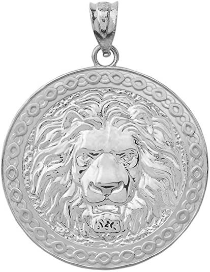 Gold Lion Head Medallion Pendant Necklace, view 5