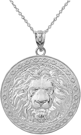 Gold Lion Head Medallion Pendant Necklace, view 6