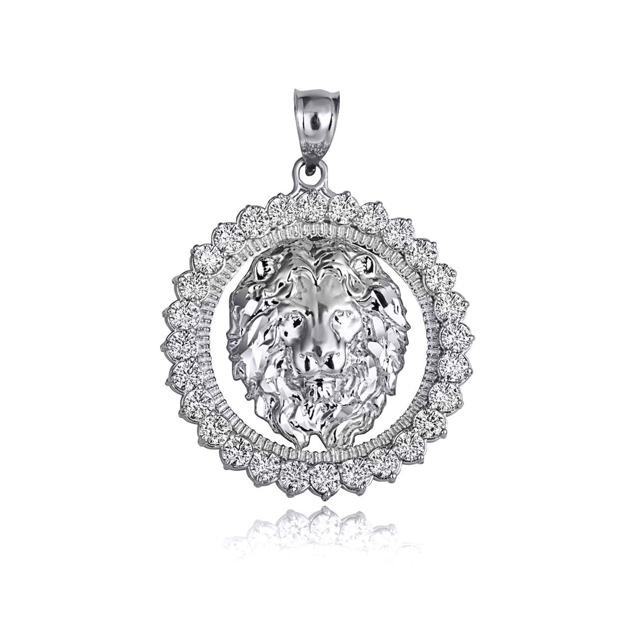 Gold Lion Head Round Cubic Zirconia Pendant Necklace, view 7