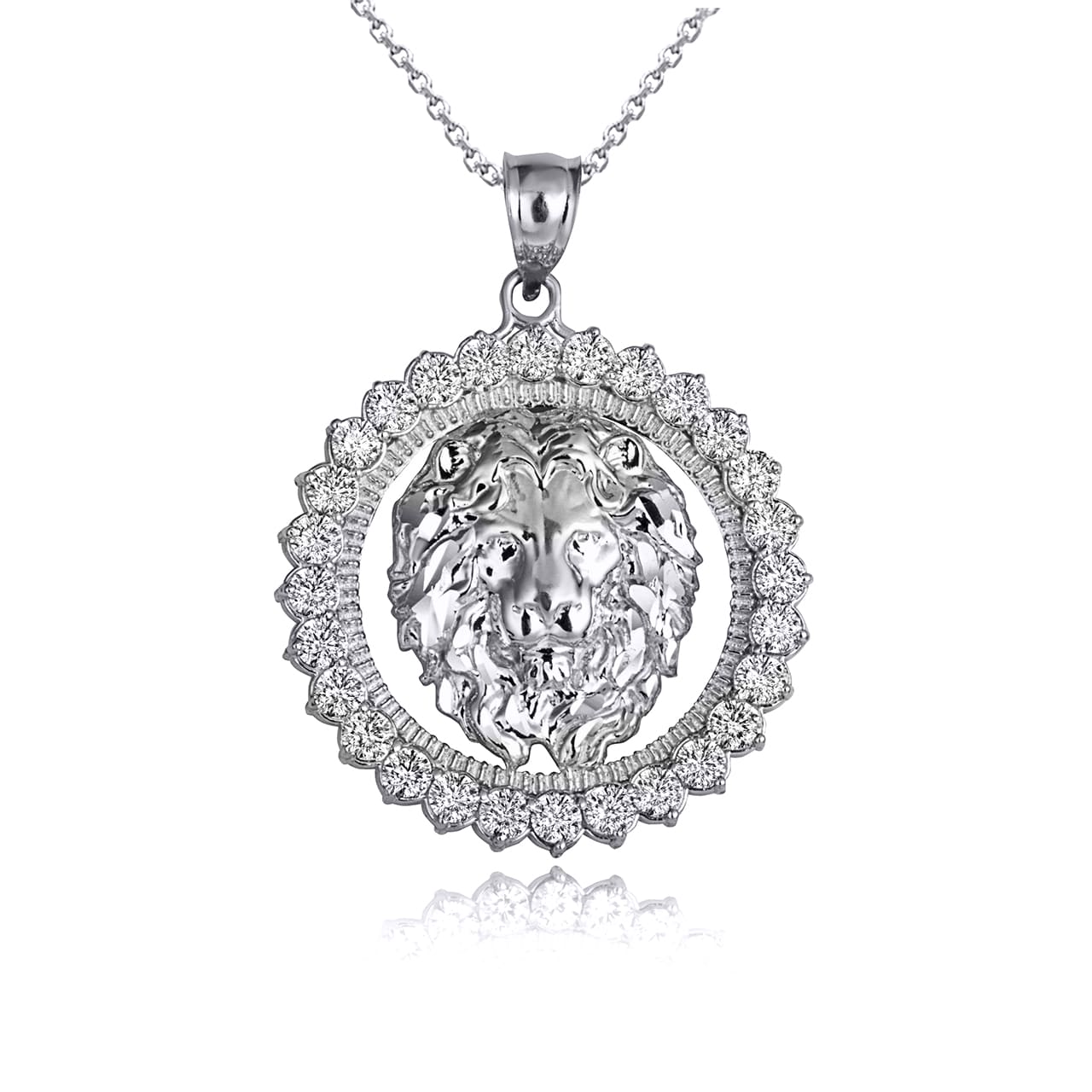 Gold Lion Head Round Cubic Zirconia Pendant Necklace, view 8