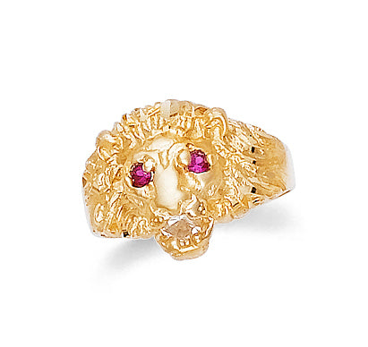 Gold Lion Head Ruby Cubic Zirconia Men's Ring