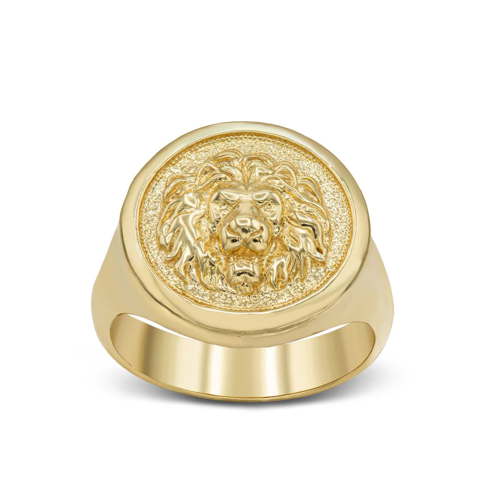 Gold Lion Head Signet Ring