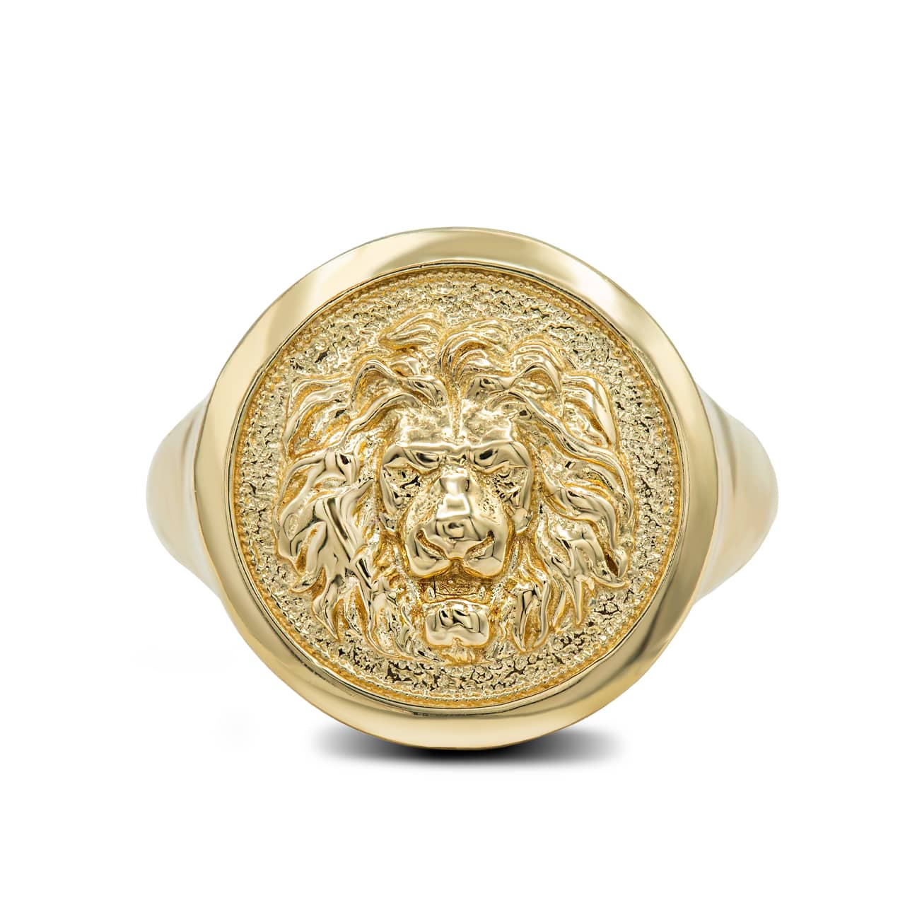 Gold Lion Head Signet Ring, view 2