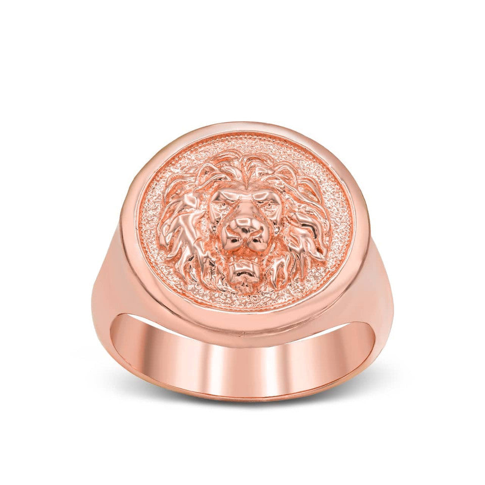 Gold Lion Head Signet Ring, view 5