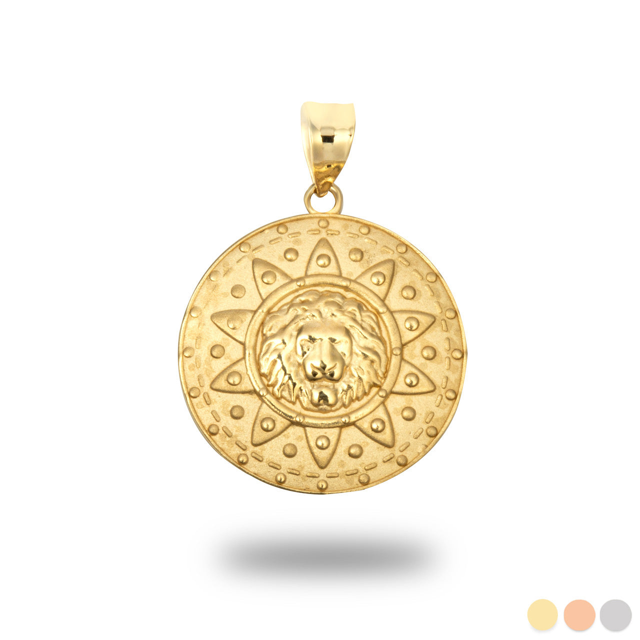 Gold Lion Head Sun Beaded Medallion Pendant Necklace
