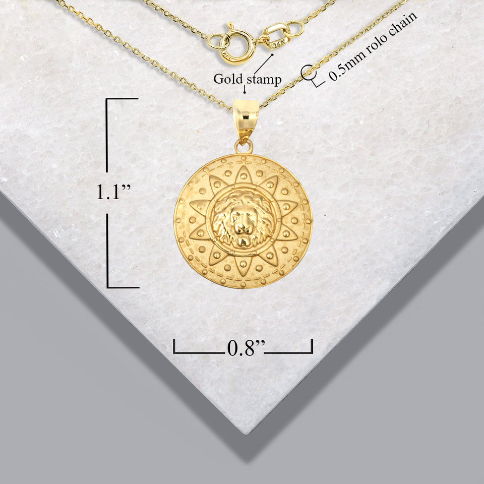 Gold Lion Head Sun Beaded Medallion Pendant Necklace, view 3