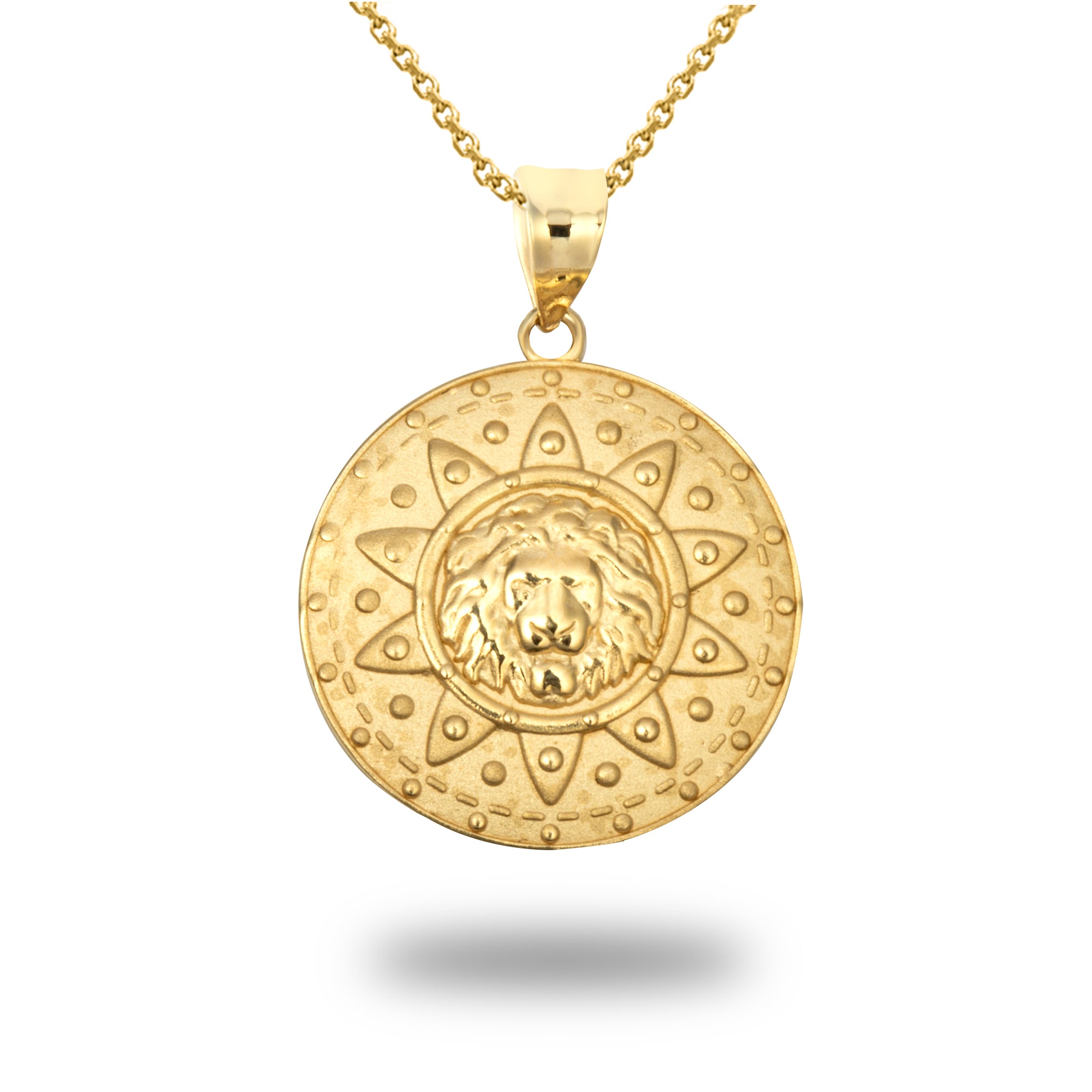 Gold Lion Head Sun Beaded Medallion Pendant Necklace, view 4