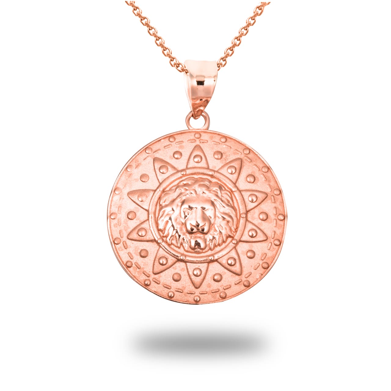 Gold Lion Head Sun Beaded Medallion Pendant Necklace, view 6