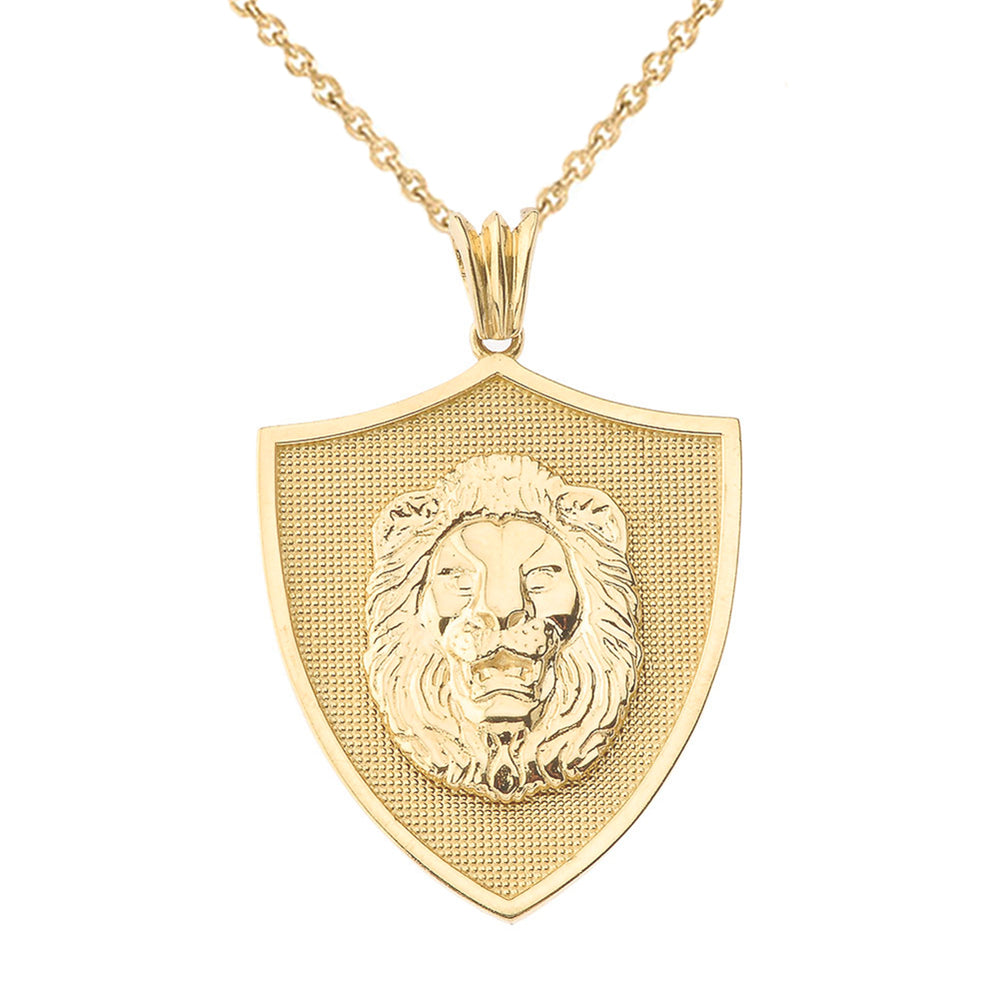 Gold Lions Shield Pendant Necklace