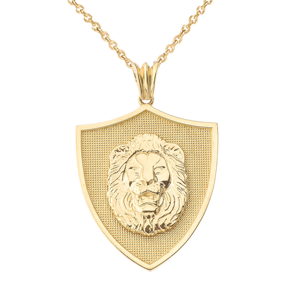 Gold Lions Shield Pendant Necklace