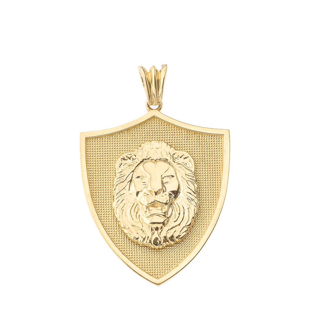 Gold Lions Shield Pendant Necklace, view 2