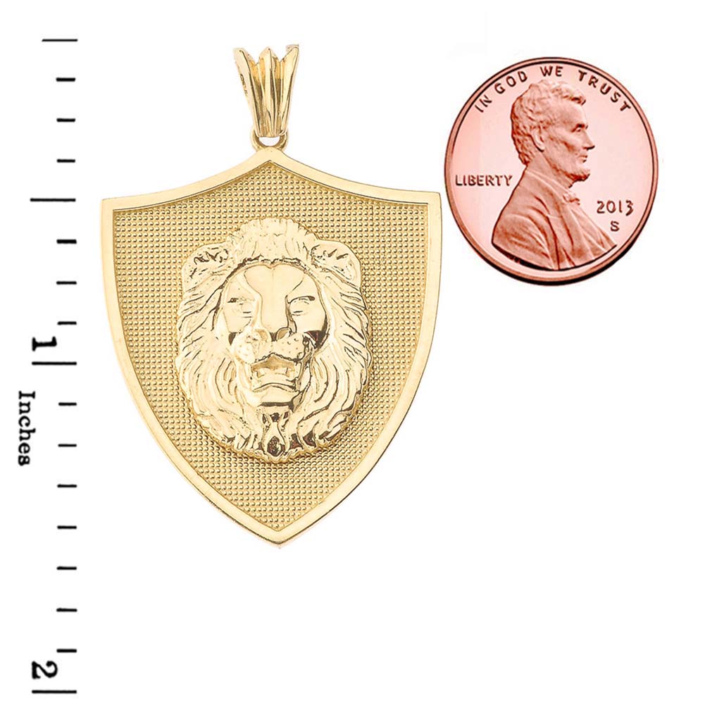 Gold Lions Shield Pendant Necklace, view 3