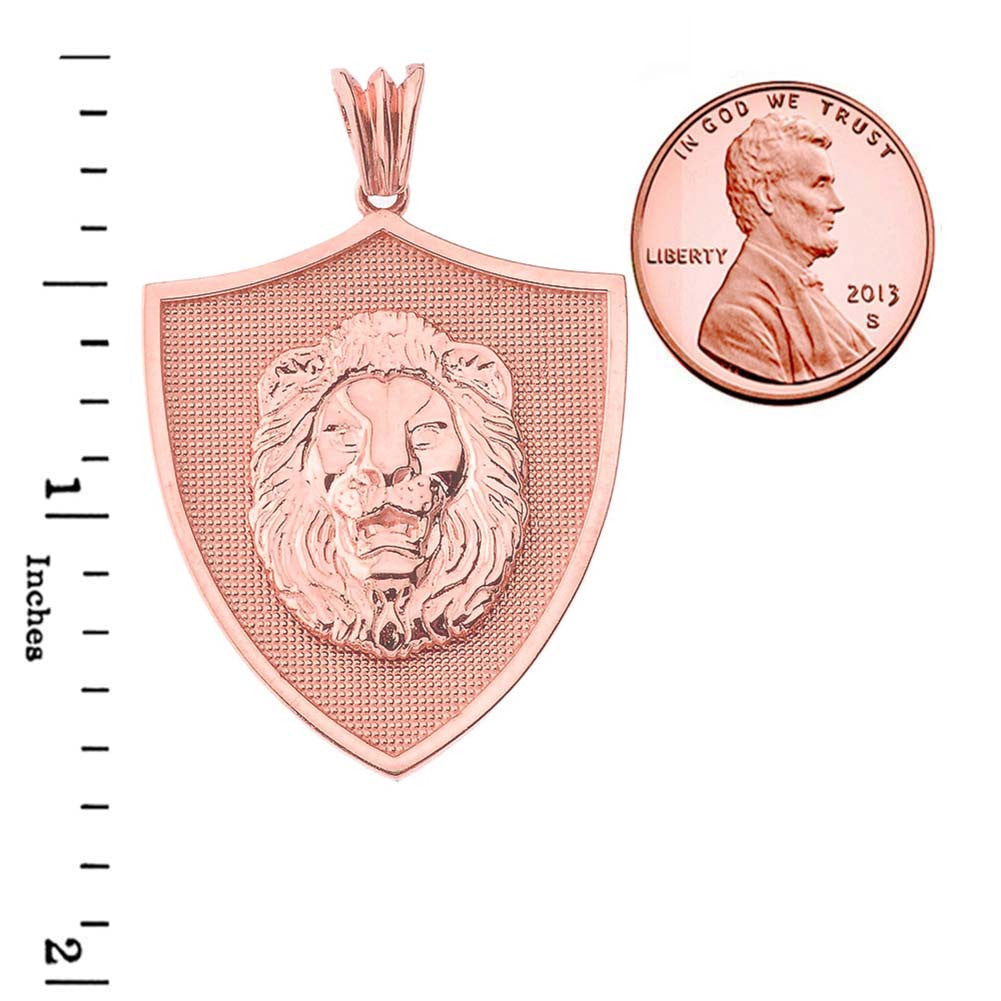Gold Lions Shield Pendant Necklace, view 6