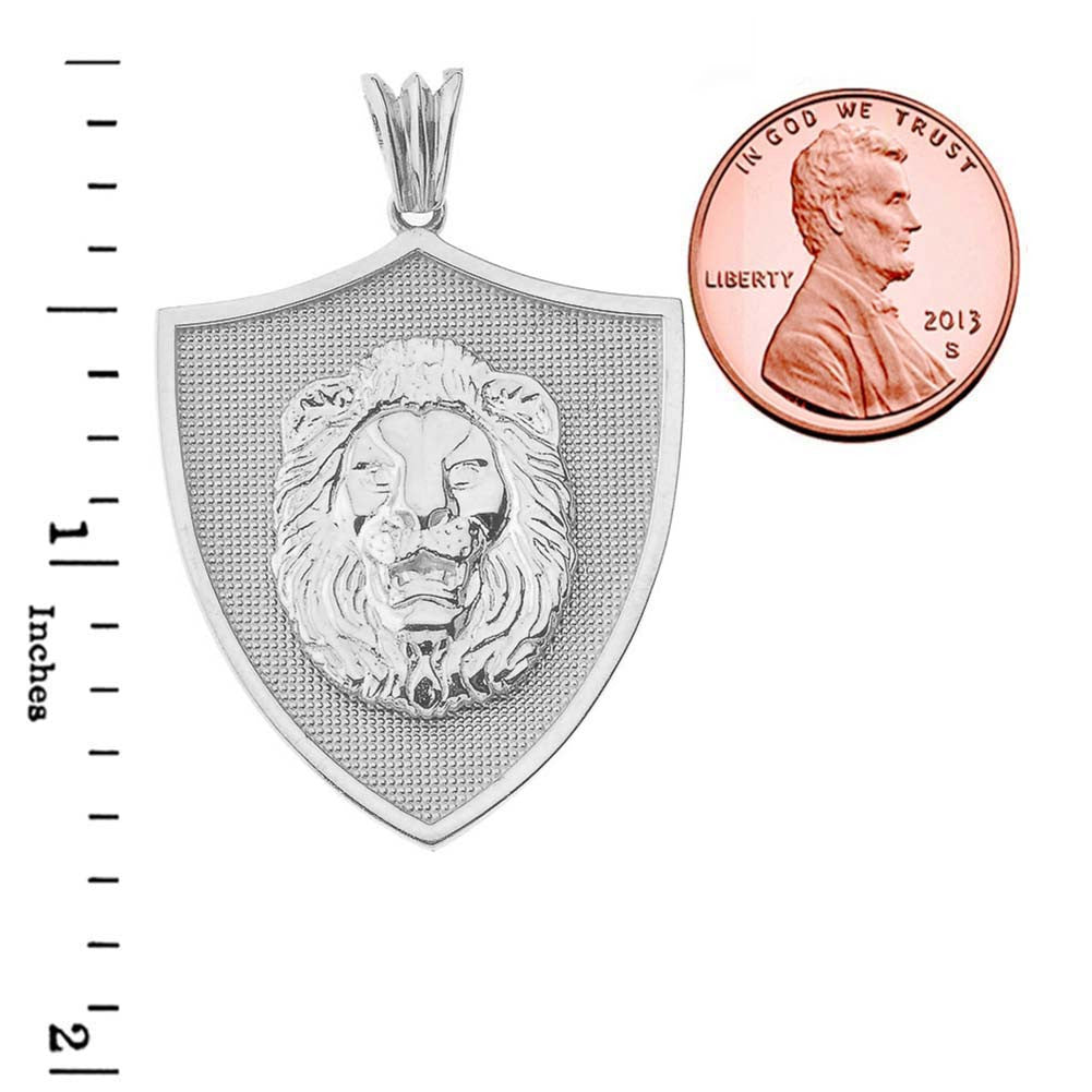 Gold Lions Shield Pendant Necklace, view 9