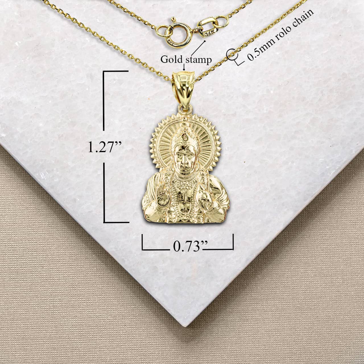 Gold Lord Anjaneya-Hanuman Hindu God Pendant Necklace, view 4