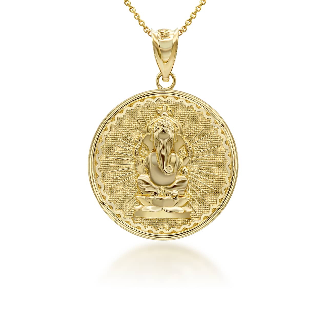 Gold Lord Ganesha Hindu Coin Pendant, view 2